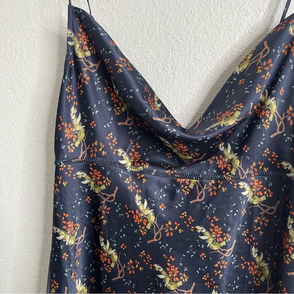 Victorias Secret‎ Vintage Nightgown Navy Blue Bird Print Cowl Neck Mini Dress - Picture 2 of 4